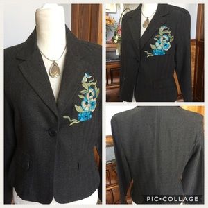 FANG Women's Blazer Jacket Gray Embroidered Sz LRG